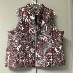 Paisley Quilted Women's Vest - Coral and Gray Size Petite XL